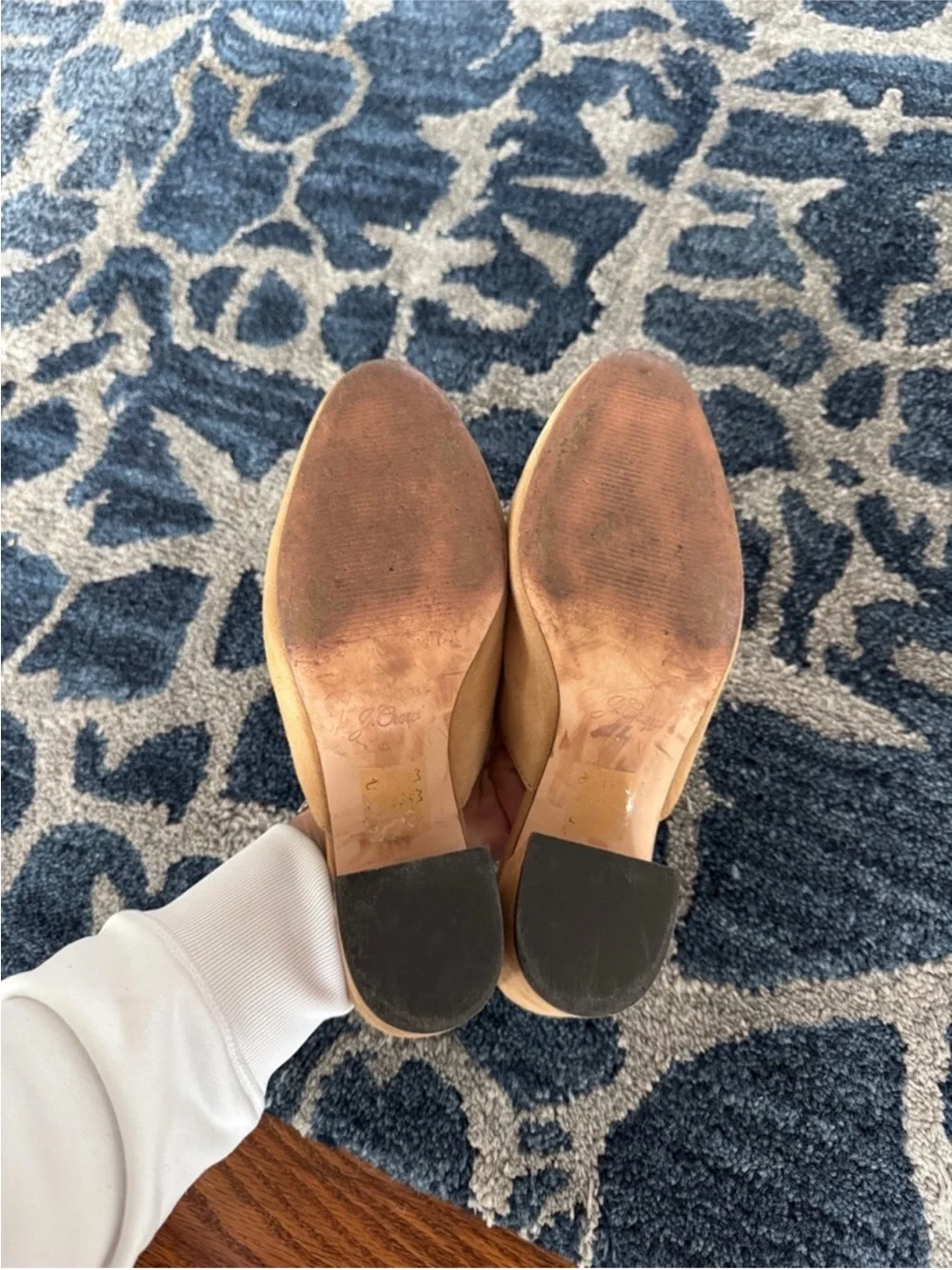 J Crew Ashen Suede Leather Slip on Mules Sz 8 Tan Brown J8226 High Block Heel